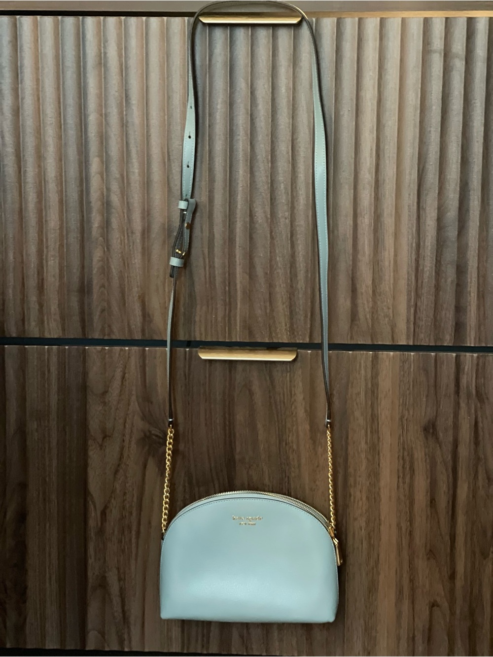kate spade Light Blue Leather Dome Crossbody with Gold Chain Strap